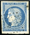 Stamp of France 1849 25c bleu, 4 très beaux exemplaires avec voisin