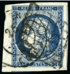 Stamp of France 1849 25c bleu, 4 très beaux exemplaires avec voisin