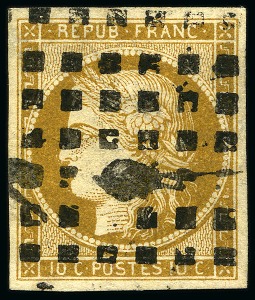 Stamp of France 1849 10c bistre-jaune, 5 très beaux exemplaires dont