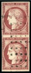 Stamp of France 1849 1F carmin CERISE en paire obl. gros points, TB,