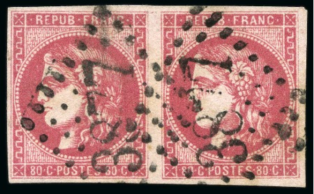 Stamp of France 1870 40c rose vif en paire, obl. GC3877 de St Vaast