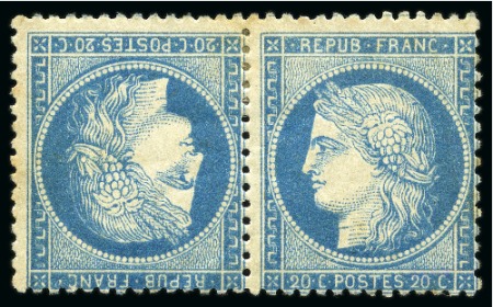 Stamp of France » Siège de Paris 1870 1870, Type Siège 20c bleu en paire TETE-BECHE, neuf