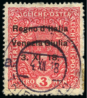Stamp of Italy » Italian Occupations WWI » Venezia-Giulia ITALY VENEZIA GIULIA 1918 3K rose carmine on granite paper,