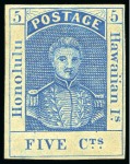 Stamp of United States » U.S. Possessions » Hawaii 1853 5c Blue and 13c dark red, both mint with good