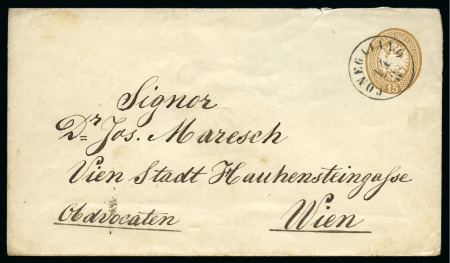 Stamp of Italian States » Lombardy Venetia 1863 15so Postal stationery envelope bearing very fine CONEGLIANO 14.8 cds to Vienna, part of backflap missing, with Vienna arrival marking, very fine, 