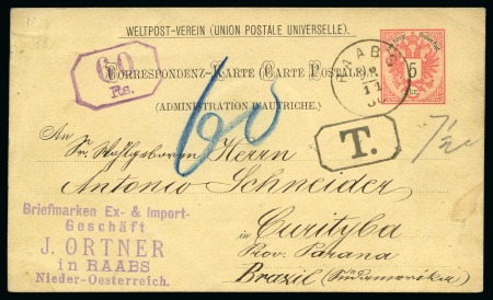 Stamp of Austria AUSTRIA to Brasil 1886 Postal stationery card RAABS --->CURITYBA
