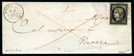 Stamp of France 02.01.1849 20c noir oblitéré 2 janvier