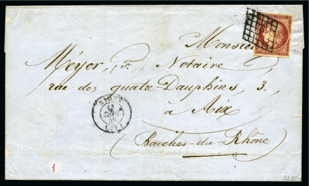 Stamp of France 1849 1F carmin foncé sur lettre de Nimes 13.09.49