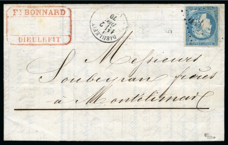 Stamp of France 20c Bordeaux (Yv. 44B) obl. GC sur lettre de Dieulefit