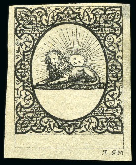 Stamp of Persia » 1868-1879 Nasr ed-Din Shah Lion Issues » 1865 Essays Riester Essay 1865: Recumbent in black on white paper, with initial on bottom margins, unused, very fine and scarce, cert. Persiphil