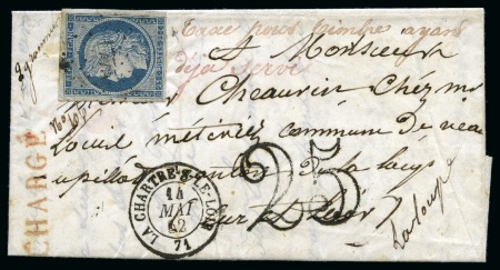 Stamp of France 1849 25c Cérès sur lettre avec mention "Taxe pour