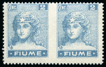 Stamp of Italy » Italy Fiume ITALY - FIUME: 1919 2C paper type C in 4 horizontal pairs IMPERFORATE INBETWEEN