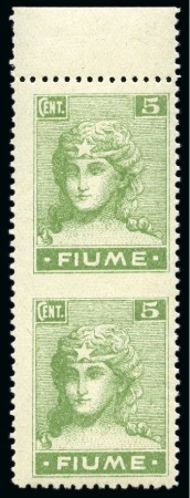 Stamp of Italy » Italy Fiume ITALY - FIUME 1919 5C paper type C in vertical pair IMPERFORATE INBETWEEN