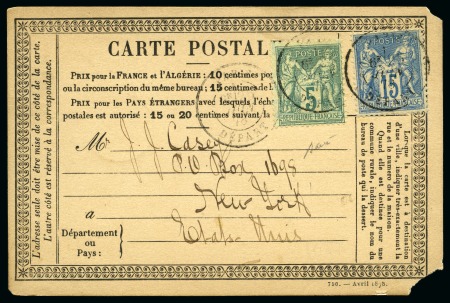 Stamp of France Yv. 75 +90 sur carte postale de Paris pour New York,