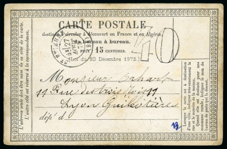 Stamp of France Taxe double trait 40 sur carte postale non affranchie