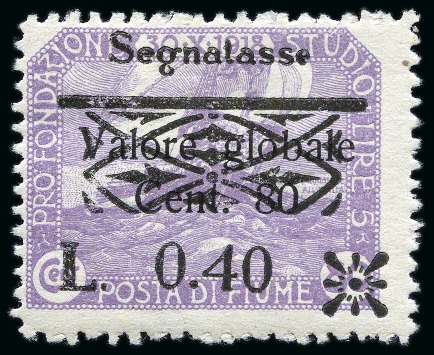 Stamp of Italy » Italy Fiume ITALY - FIUME 1921 Postage Due 0,40L on 80C violet on type II 1st surcharge, rare