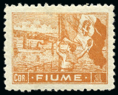 Stamp of Italy » Italy Fiume ITALY - FIUME 1919 1Cor on better paper (carta C) w. rare perf. 10 1/2, mint hinged