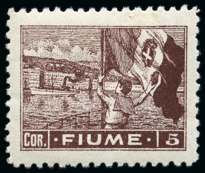 Stamp of Italy » Italy Fiume ITALY - FIUME 1919 5Cor better quality paper (carta C) with rare perf 10 1/2 mint hinged