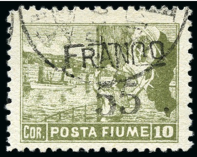 Stamp of Italy » Italy Fiume ITALY - FIUME 1919 'FRANCO' surcharges 10Cor, rare perf.10 1/2