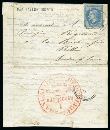 Stamp of France » Guerre de 1870-1871 Superbe cachet rouge des Aérostiers au dos d'un pli