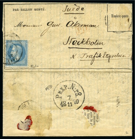 Stamp of France » Guerre de 1870-1871 Gazette des Absents n°2 pour la SUEDE en pli confié