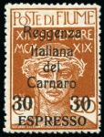 Stamp of Italy » Italy Fiume ITALY - FIUME 1920 Expres: reggenza Italiana del Carnaro 30C on 20C & 50C on 5C, hinged