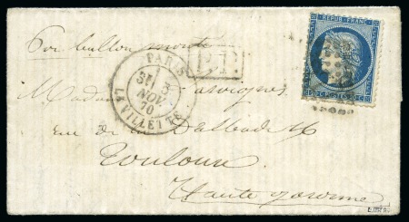 Stamp of France » Guerre de 1870-1871 GC 4277 de La Vilette 03.11.1870 sur 20c Siège sur