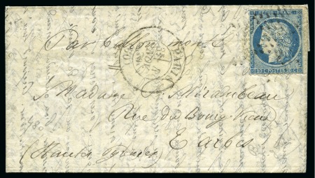 Stamp of France » Guerre de 1870-1871 LE GALILEE certain avec 20c Siège obl. étoile pleine,