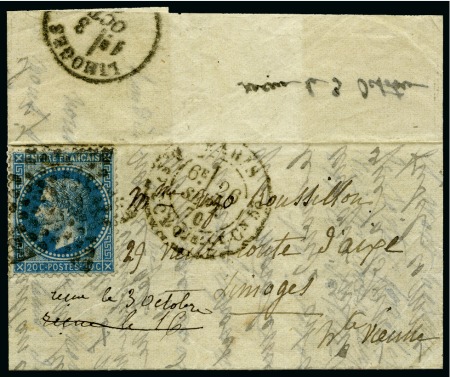Stamp of France » Guerre de 1870-1871 LES ETATS UNIS 20c Lauré obl. étoile 20 sur Ballon