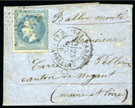 Stamp of France » Guerre de 1870-1871 LE VAUBAN 20c Lauré sur Ballon Monté petit format