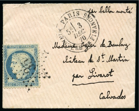 Stamp of France » Guerre de 1870-1871 LE FRANKLIN 20c Siège sur Ballon Monté petit format
