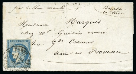 Stamp of France » Guerre de 1870-1871 LE COLONEL CHARRAS certain avec 20c Siège oblitéré