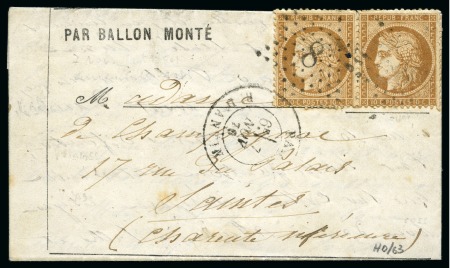Stamp of France » Guerre de 1870-1871 LE GIRONDE certain avec paire de 10c Siège obl. étoile