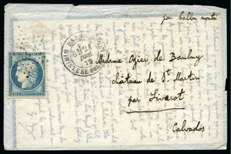 Stamp of France » Guerre de 1870-1871 LE LAVOISIER avec 20c Siège obl. étoile de Paris