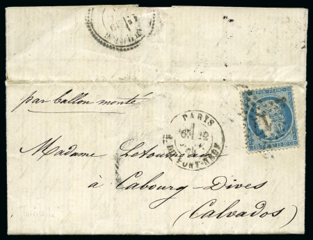 Stamp of France » Guerre de 1870-1871 LE TORRICELLI certain avec 20c Siège obl. étoile