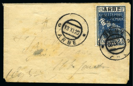 Stamp of Italy » Italy Fiume ITALY - FIUME 1920 ARBE: threefold ppc & small letter bearing ARBE overprinted 5C & 25C large letter and 10C small letter