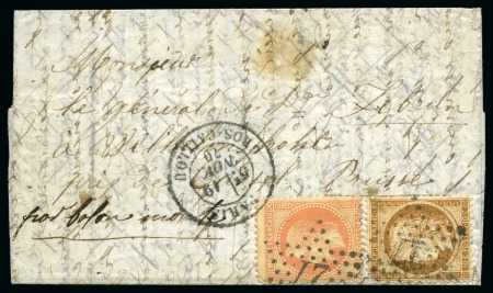 Stamp of France » Guerre de 1870-1871 Joli affranchissement mixte 40c Lauré +10c Siège