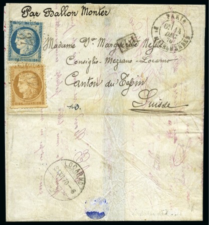 Stamp of France » Guerre de 1870-1871 Ballon monté avec 10c +20c Siège de Paris 14.12.1870