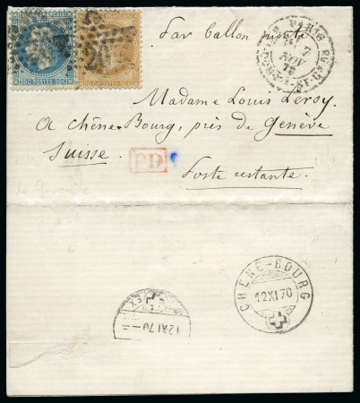 Stamp of France » Guerre de 1870-1871 LE GIRONDE avec 10c +20c Lauré de Paris 07.11.1870