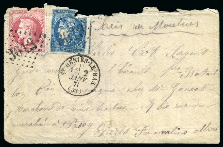 Stamp of France » Guerre de 1870-1871 BOULE DE MOULINS de St Genies le Bas 02.01.1871 pour