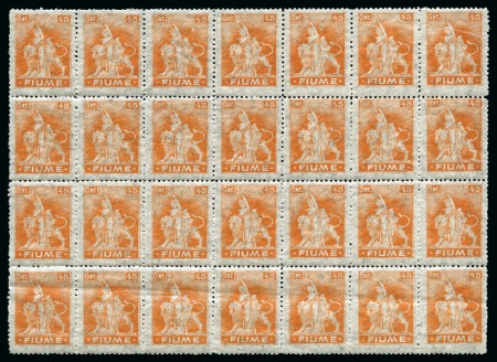 Stamp of Italy » Italy Fiume ITALY - FIUME 1919 45C orange on semi-transparent paper (carta B) in MNH blk of 28