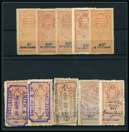 Stamp of Colonies françaises » Monaco Monaco, 1890-1910: lot de 10 timbres fiscaux dont 5 neufs* MH,