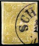 Stamp of Persia » 1868-1879 Nasr ed-Din Shah Lion Issues » 1876 Narrow Spacing (SG 15-19) (Persiphila 13-17) 1876 Four krans yellow, attractive used assembly of eighteen singles, showing all types present, an array of cancels, papers and shades, mixed to very fine, all signed Sadri (Persiphila $6'300)