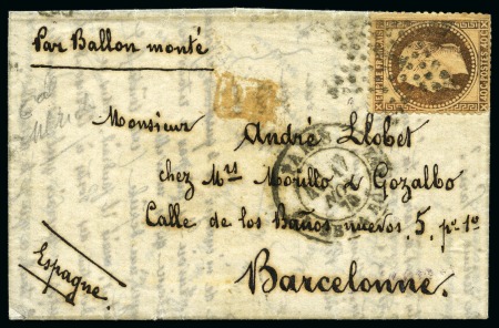 Stamp of France » Guerre de 1870-1871 Ballon monté de Paris 17.11.1870 pour Barcelone en