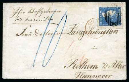 Stamp of Mauritius » 1859 Dardenne Issue (SG 41-44) 1860 (Mar 28) Envelope to Germany with 1859 2d Dardenne