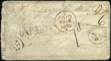 Stamp of Ireland 1859 (Aug 11) Cover to Toronto, Canada "Paid 6d at