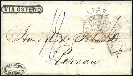 Stamp of Ireland 1851 Cover from Belfast to Pernau, ESTONIA, with f