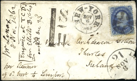 Stamp of United States 1862 Small envelope from New York to Thurles, Irel