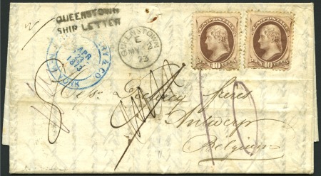 Stamp of United States 1873 Cover from New York via Queenstown to Antwerp