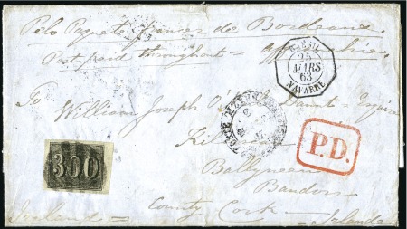 Stamp of Brazil 1850 60r black pair over flap for internal postage
